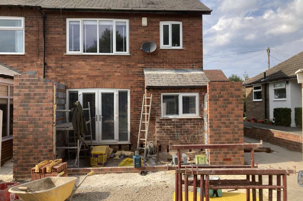 exterior of single story extension on the back of the house