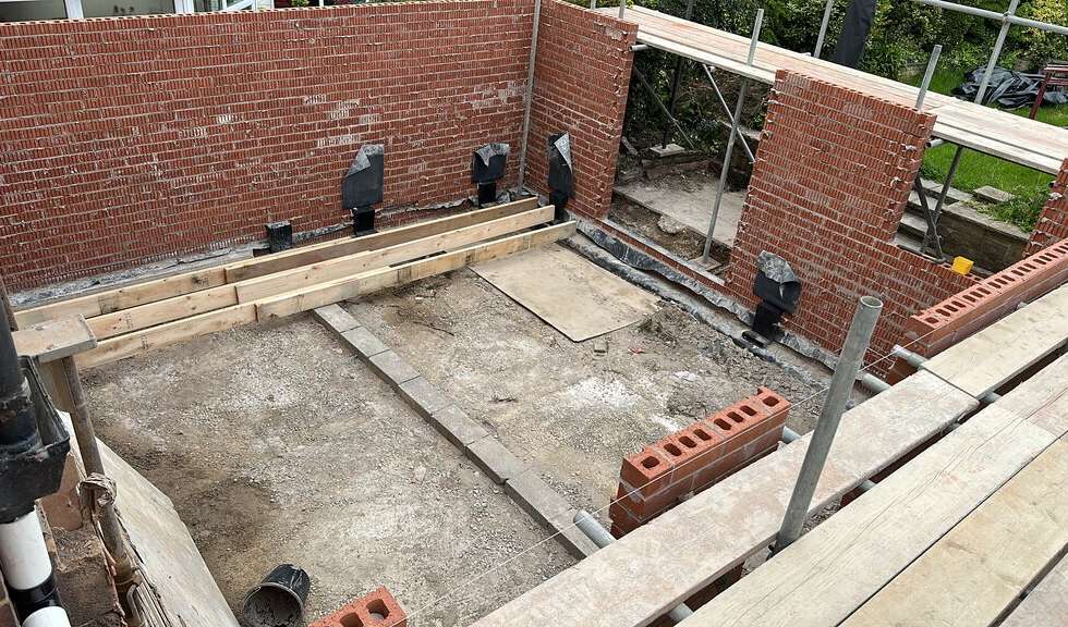 inside of extension with joists been installed